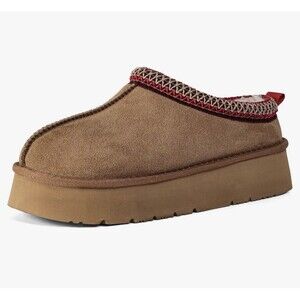 Women’s Suede Slip-On Clog Slippers Fuzzy Lined Cushioned Chestnut Size 7 NEW